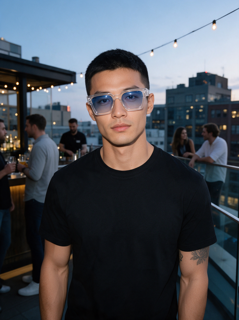 Devero Cresta Sonnenbrille Kristall / Blau Verlauf – getragen