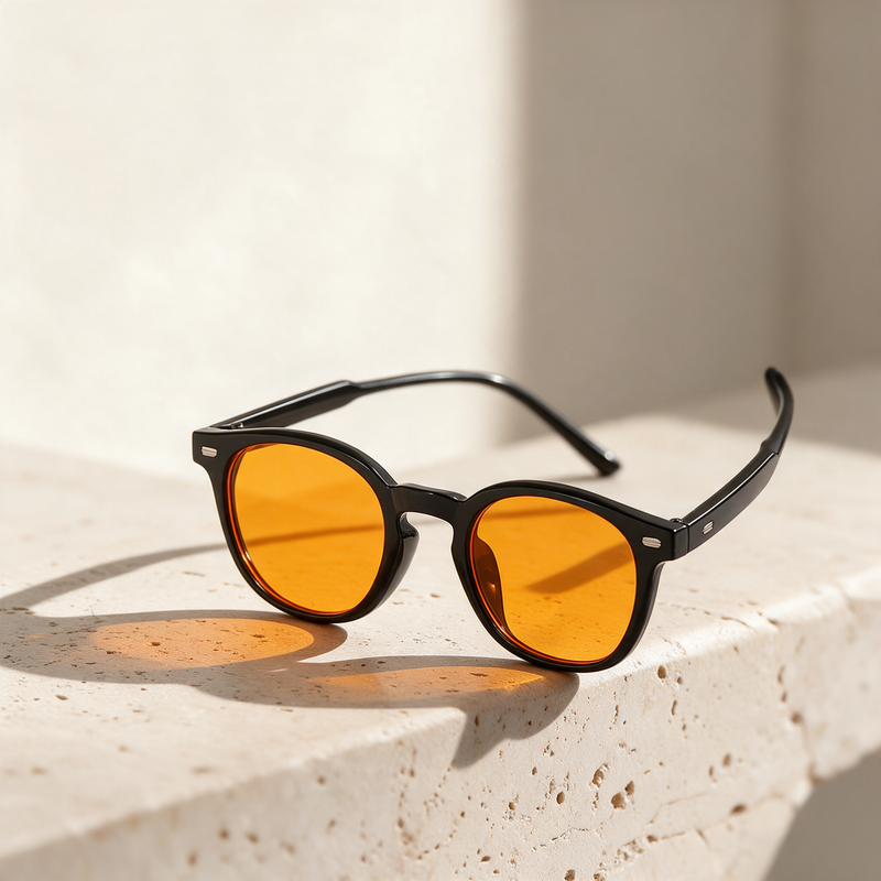 Lumen, Occhiali panto, Montatura Nero, Lenti Arancione