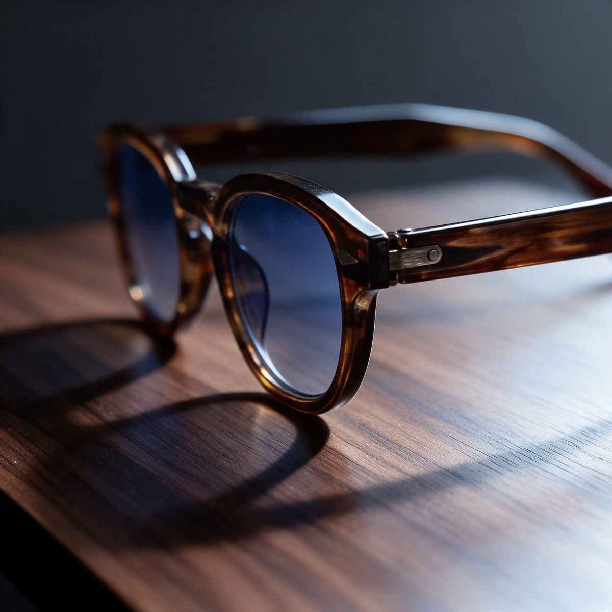 Devero Meridian Sonnenbrille Havanna gestreift / Blau Verlauf – Seitenprofil
