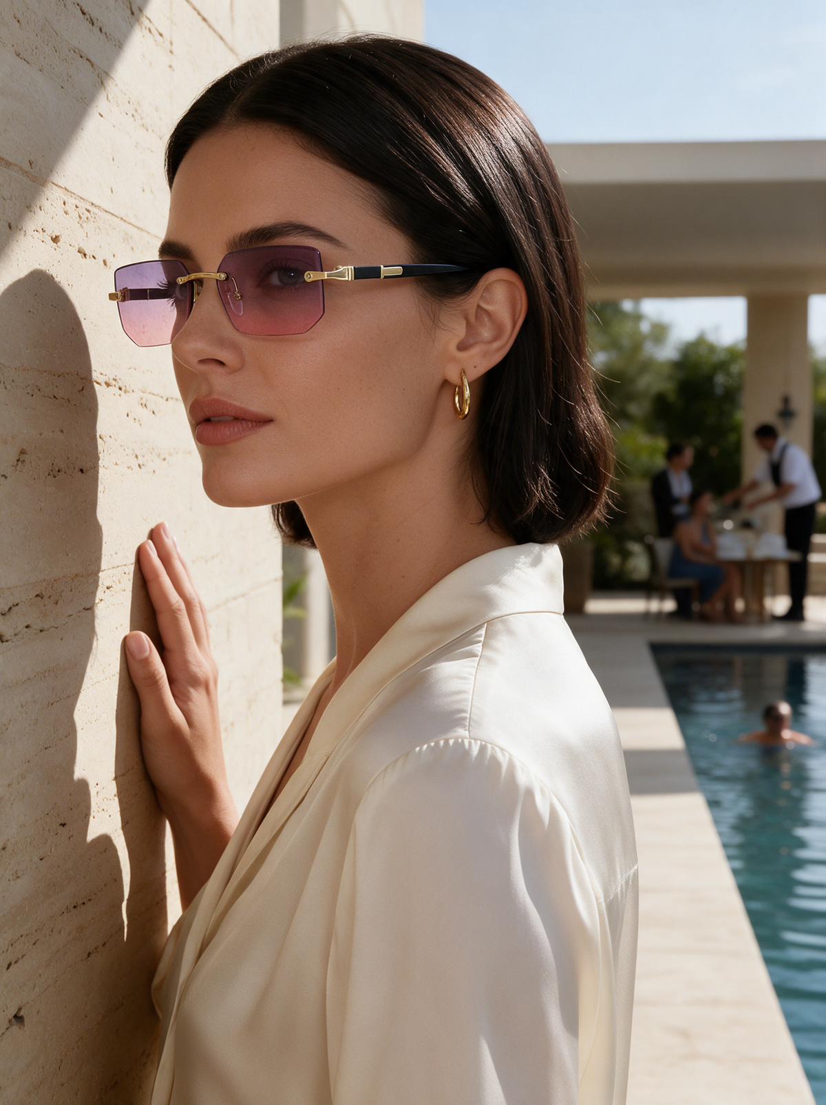 Devero Aria Sonnenbrille Gold / Violett-Rosé Verlauf – getragen