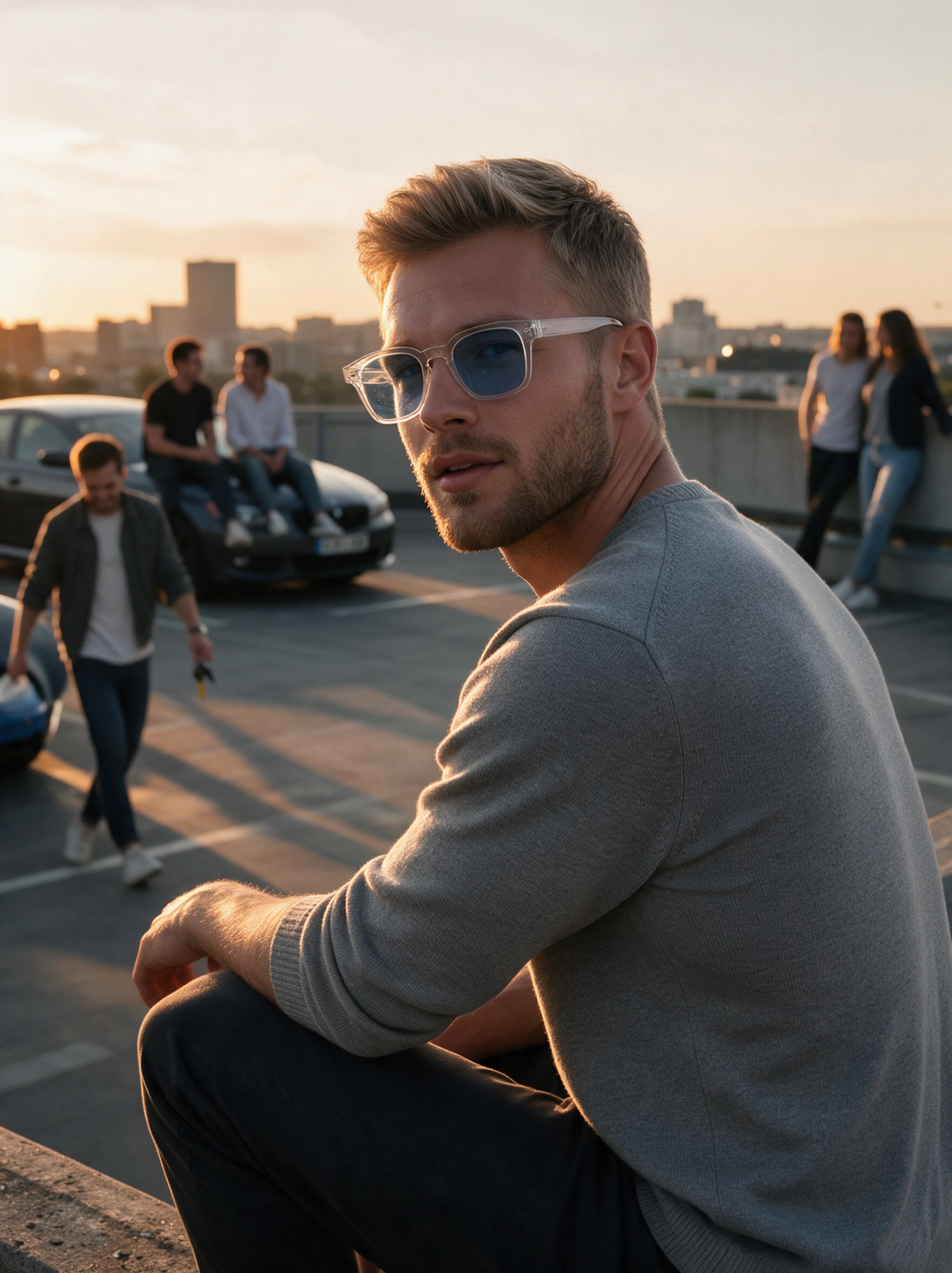 Devero Grat Sonnenbrille Kristall / Hellblau – getragen