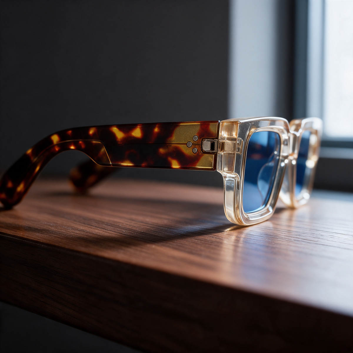 Devero Massif Sonnenbrille Champagner-Havanna / Blau – Seitenprofil